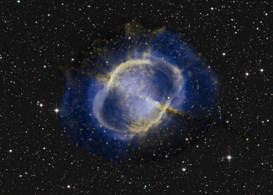 An image of M27 using the HST palette - Image Courtesy of David Davies
