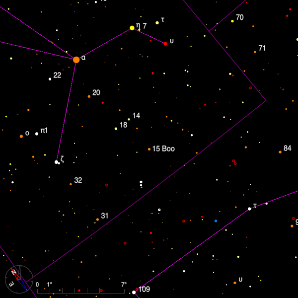 Image of a finder chart for the double star 15 Bootis