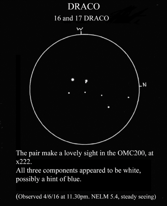 Double stars 16 and 17 Draconis sketched by Mike Wood
