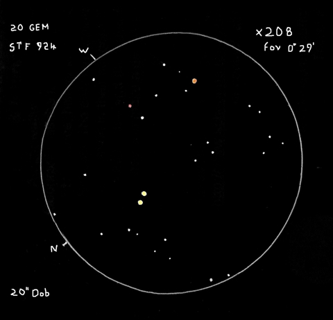 Sketch of 20 Gem made by Mike Wood from Suffolk through a 20 inch reflector