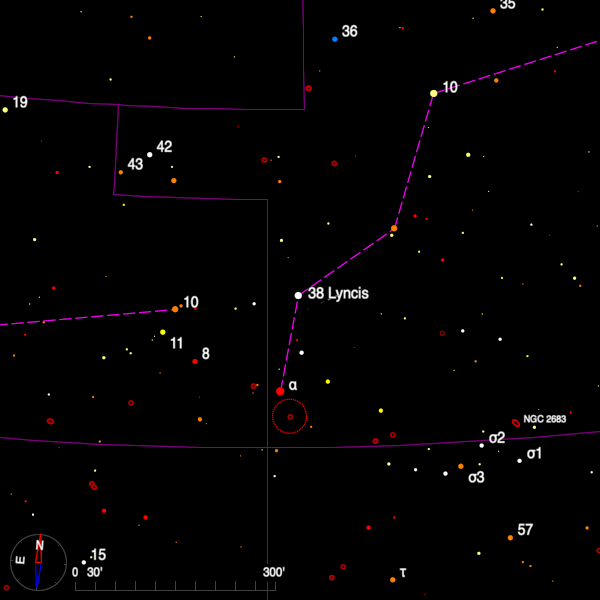 Image of a finder chart for the double star 38 Lyncis in Lynx