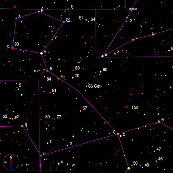 Image of a finder chart for the double star 66 Cet in Cetus Image of a finder chart for the double star 66 Cet in Cetus