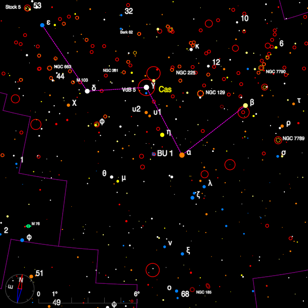Image of a finder chart for the double star BU 1 in Cassiopeia