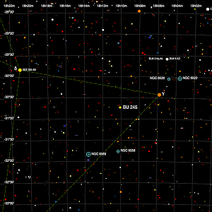 Tiny finder chart for the double star BU 245 in Sagittarius