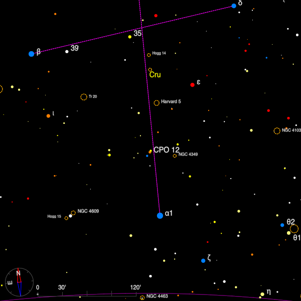 Image of a finder chart for the double star CPO 12 in Crux Image of a finder chart for the double star CPO 12 in Crux