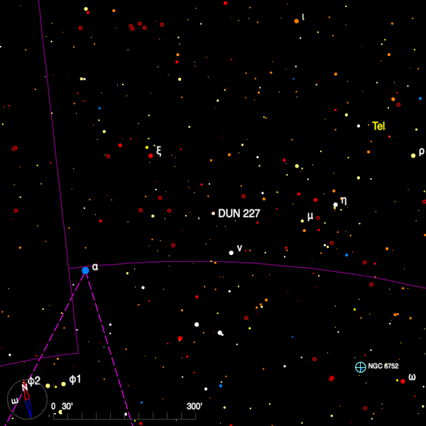 Image of a finder chart for the double star DUN 227 in Telescopium