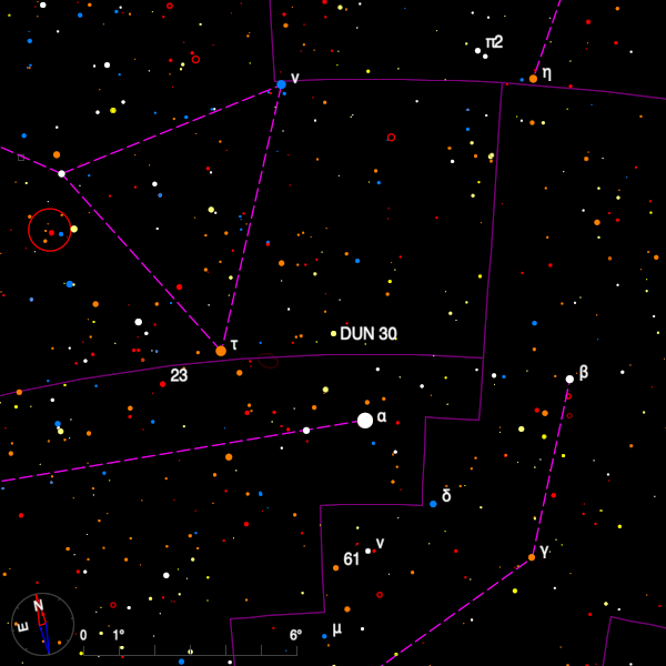 Image of a finder chart for the double star DUN 30 in Pictor Image of a finder chart for the double star DUN 30 in Pictor