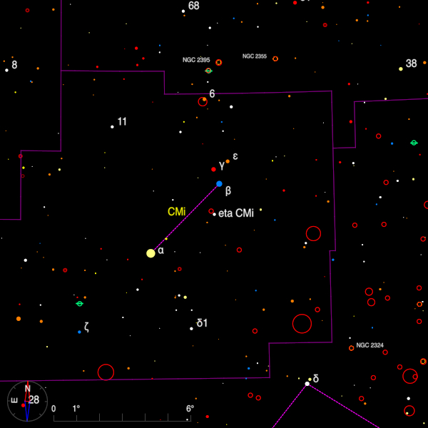 Image of a finder chart for the double star eta Canis Minoris Image of a finder chart for the double star eta Canis Minoris