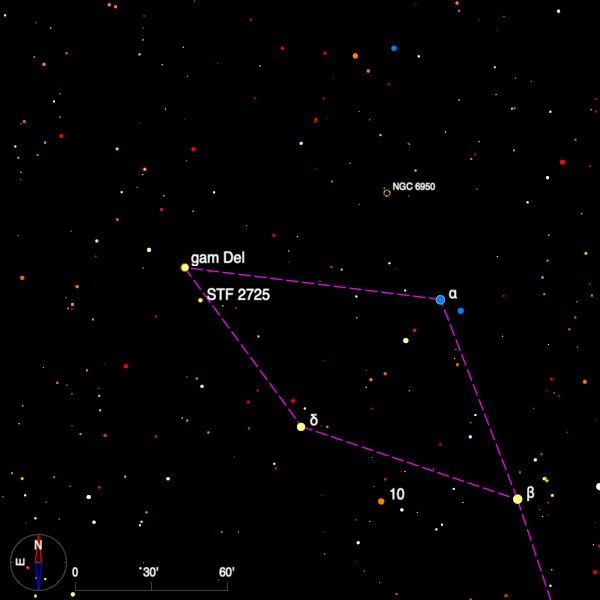 Image of a finder chart for the double stars gamma Delphini and STF 2725 Image of a finder chart for the double stars gamma Delphini and STF 2725