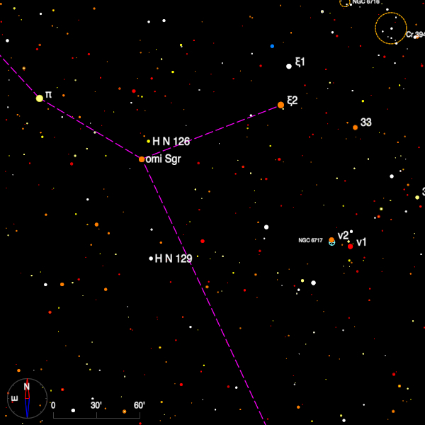 Image of a finder chart for the double stars H N 126 and H N 129