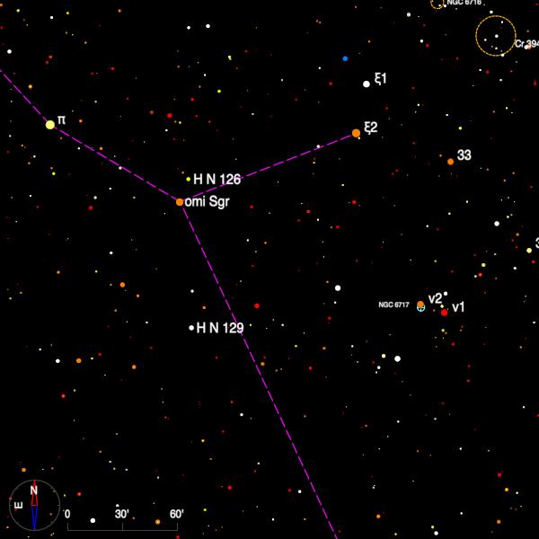 Image of a finder chart for the double stars H N 126 and H N 129 Image of a finder chart for the double stars H N 126 and H N 129