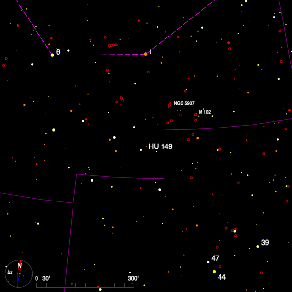 Image of a finder chart for the double star HU 149 in Draco Image of a finder chart for the double star HU 149 in Draco