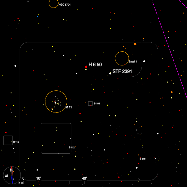 Image of a finder chart for the double star H 6 50 in Scutum
