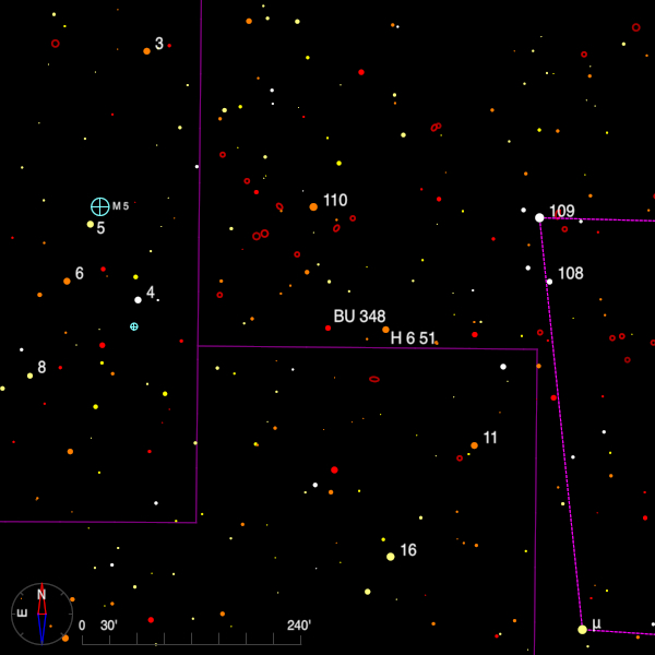 Image of a finder chart for the double stars H 6 51 and BU 348 in Virgo