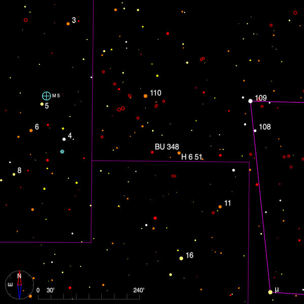 Image of a finder chart for the double stars H 6 51 and BU 348 in Virgo Image of a finder chart for the double stars H 6 51 and BU 348 in Virgo