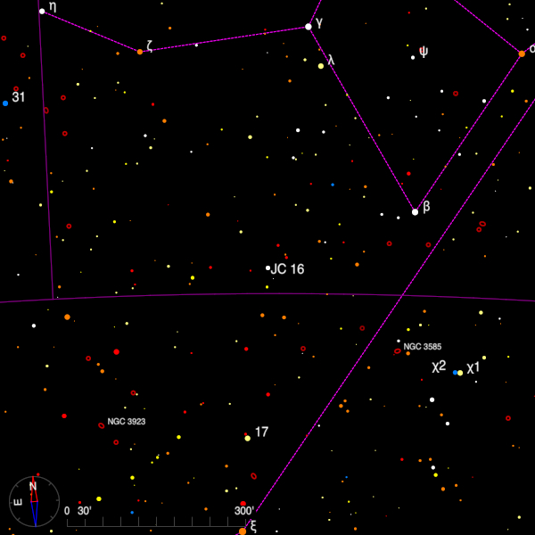 Image of a finder chart for the double star JC 16 in Crater Image of a finder chart for the double star JC 16 in Crater