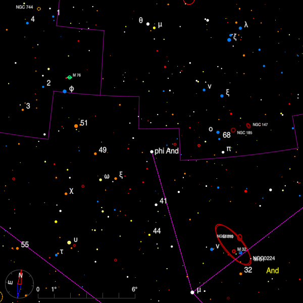 Image of a finder chart for the double star phi And in Andromeda Image of a finder chart for the double star phi And in Andromeda