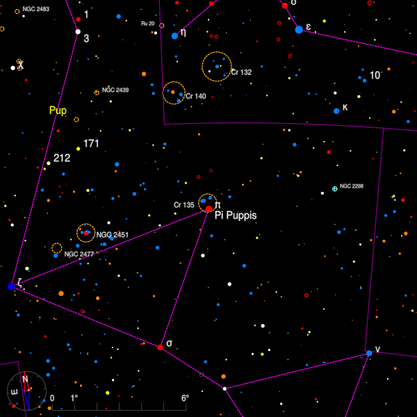 Image of a finder chart for the double star pi Puppis Image of a finder chart for the double star pi Puppis