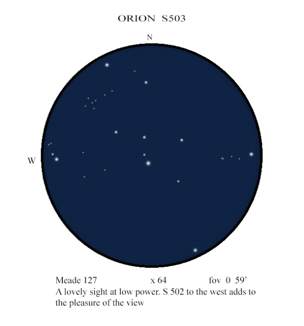 Double stars S503 and S502 in Orion sketched by Mike Wood