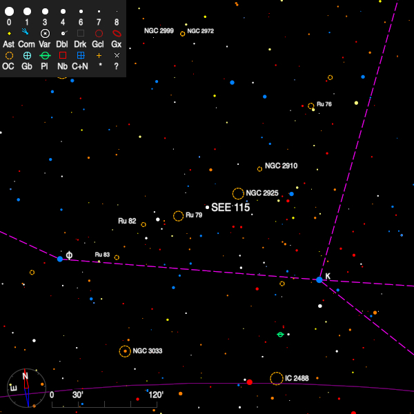 Image of a finder chart for the double star SEE 115 in Vela