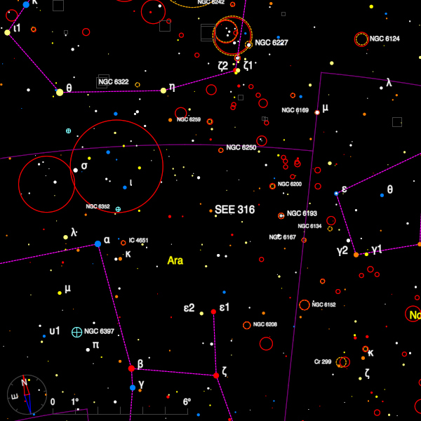 Image of a finder chart for the double star SEE 316 in Ara Image of a finder chart for the double star SEE 316 in Ara