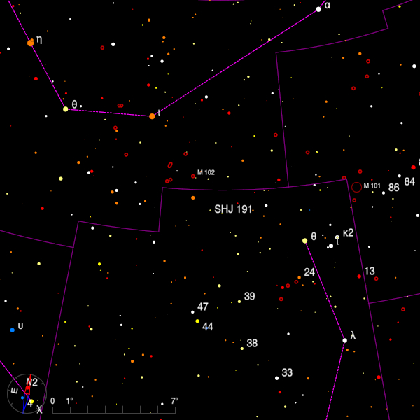 Image of a finder chart for the double star SHJ 191 in Bootes