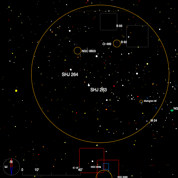 Image of a finder chart for the double stars SHJ 263 and SHJ 264 in Sagittarius