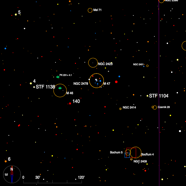 Image of a finder chart for the double star STF 1138 in Puppis