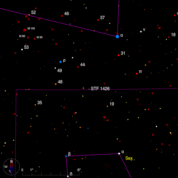 Image of a finder chart for the double star STF 1426 in Leo Image of a finder chart for the double star STF 1426 in Leo