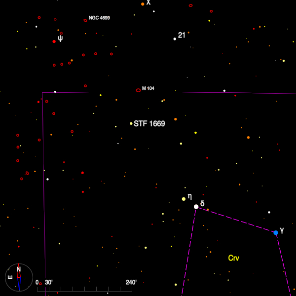Image of a finder chart for the double star STF 1669 in Corvus Image of a finder chart for the double star STF 1669 in Corvus