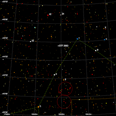 Finder chart for the double star STF 2063 in Hercules Finder chart for the double star STF 2063 in Hercules