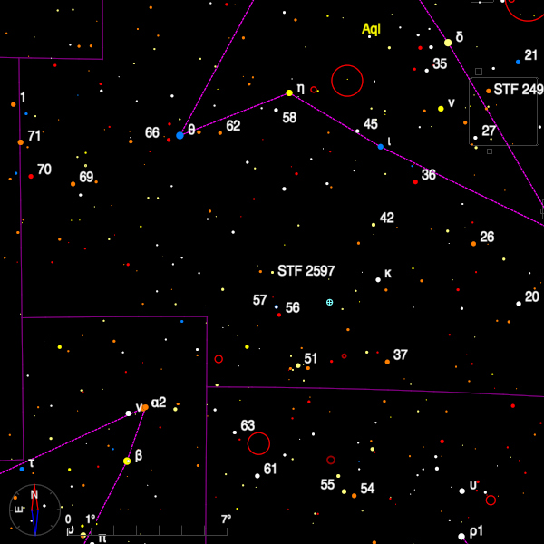 Image of a finder chart for the double star STF 2597 in Aquila