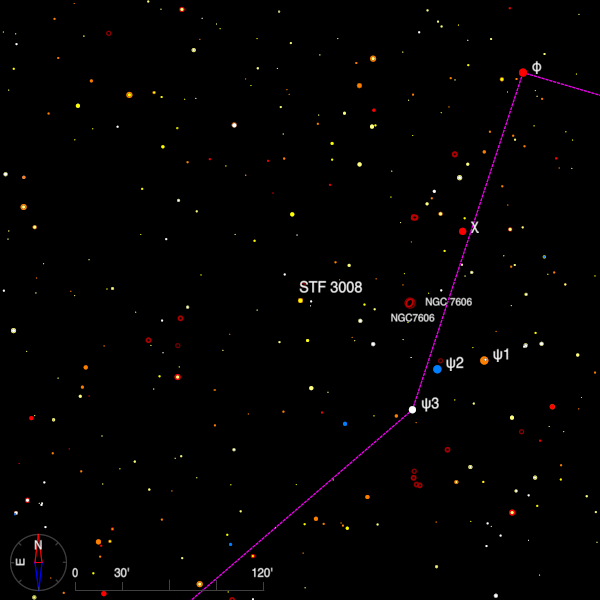 Image of a finder chart for the double star STF 3008 in Aquarius