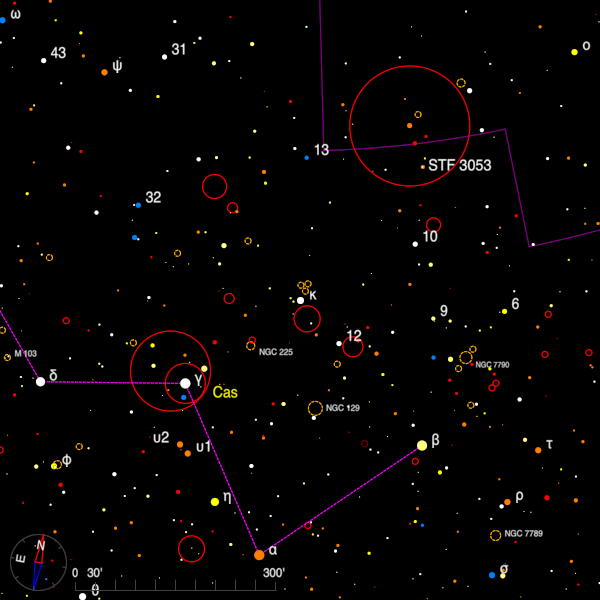 Image of a finder chart for the double star STF 3053 in Cassiopeia