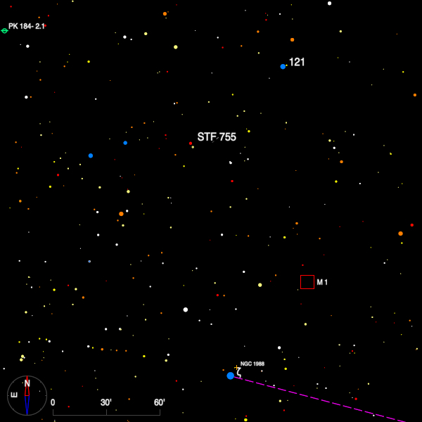 Image of a finder chart for the double star STF 755 in Taurus