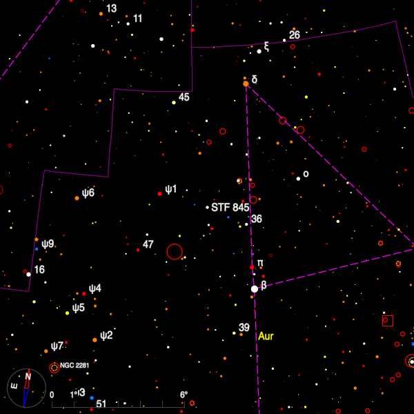 Image of a finder chart for the double star STF 845 in Auriga Image of a finder chart for the double star STF 845 in Auriga