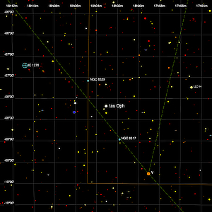 Tiny finder chart for the double star tau Oph in Ophiuchus