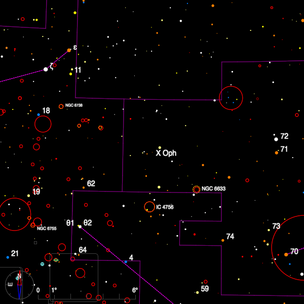 Image of a finder chart for the double star X Oph in Ophichus Image of a finder chart for the double star X Oph in Ophichus