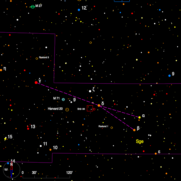 Image of a finder chart for the double star zeta Sge in Sagitta Image of a finder chart for the double star zeta Sge in Sagitta