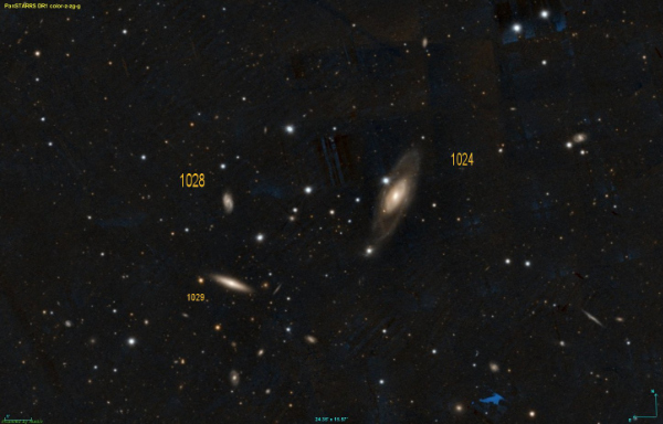 Galaxies NGC 1024, NGC 1028 and NGC 1029 in Aries - Image was provided by the Pan-STARRS1 Surveys