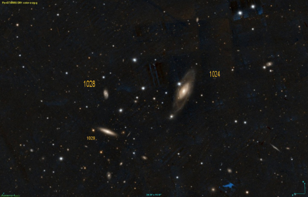 Galaxies NGC 1024, NGC 1028 and NGC 1029 in Aries - Image was provided by the Pan-STARRS1 Surveys Galaxies NGC 1024, NGC 1028 and NGC 1029 in Aries - Image was provided by the Pan-STARRS1 Surveys