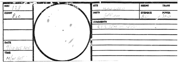 A sketch of the NGC 128 group by Andrew Robertson using his 24 inch reflector