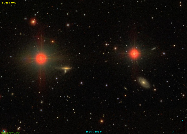 Galaxy trio NGC 160, NGC 169 and IC 1559 in Andromeda - Credit the Sloan Digital Sky Survey (SDSS)