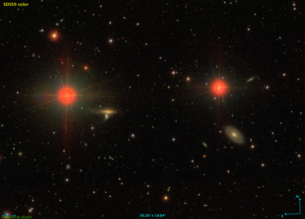 Galaxy trio NGC 160, NGC 169 and IC 1559 in Andromeda - Credit the Sloan Digital Sky Survey (SDSS) Galaxy trio NGC 160, NGC 169 and IC 1559 in Andromeda - Credit the Sloan Digital Sky Survey (SDSS)