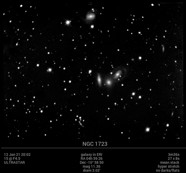 A stacked EAA capture of the NGC 1723 galaxy group in Eridanus by Mike Wood