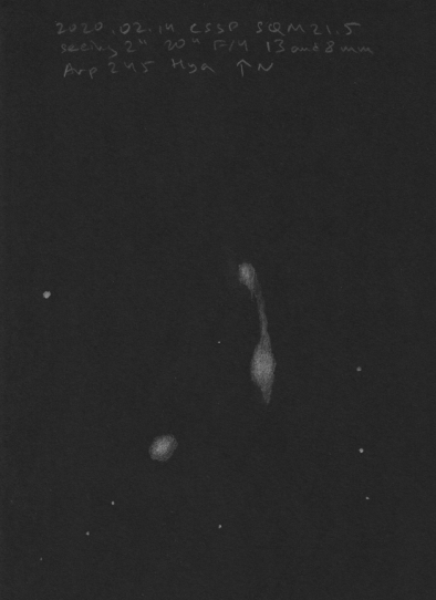 A sketch on black paper finished at the telescope of Arp 245 by Ivan Maly