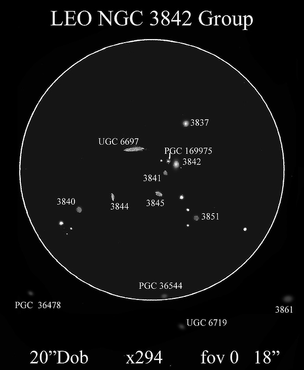 Sketch of the NGC 3842 group of galaxies made by Mike Wood from Suffolk