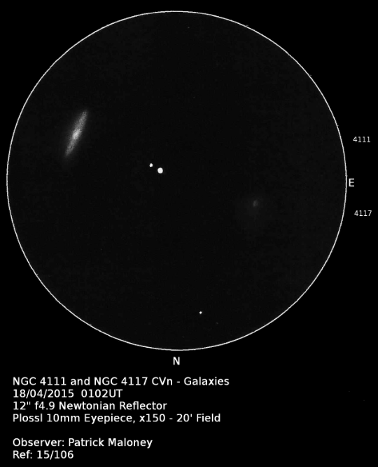 NGC 4111 and NGC 4117 sketched by Patrick Maloney