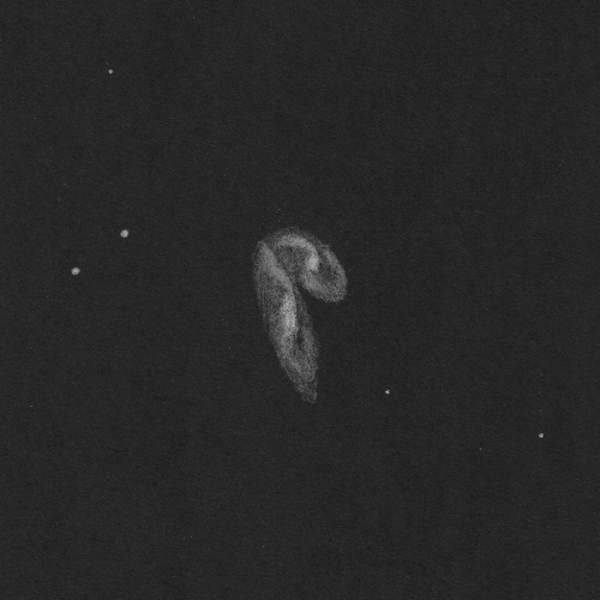 A sketch on black paper finished at the telescope of NGC 4567 and NGC 4568 (VV 219) by Ivan Maly