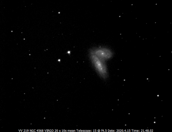 An EAA screen capture of NGC 4567 and NGC 4568 in Virgo